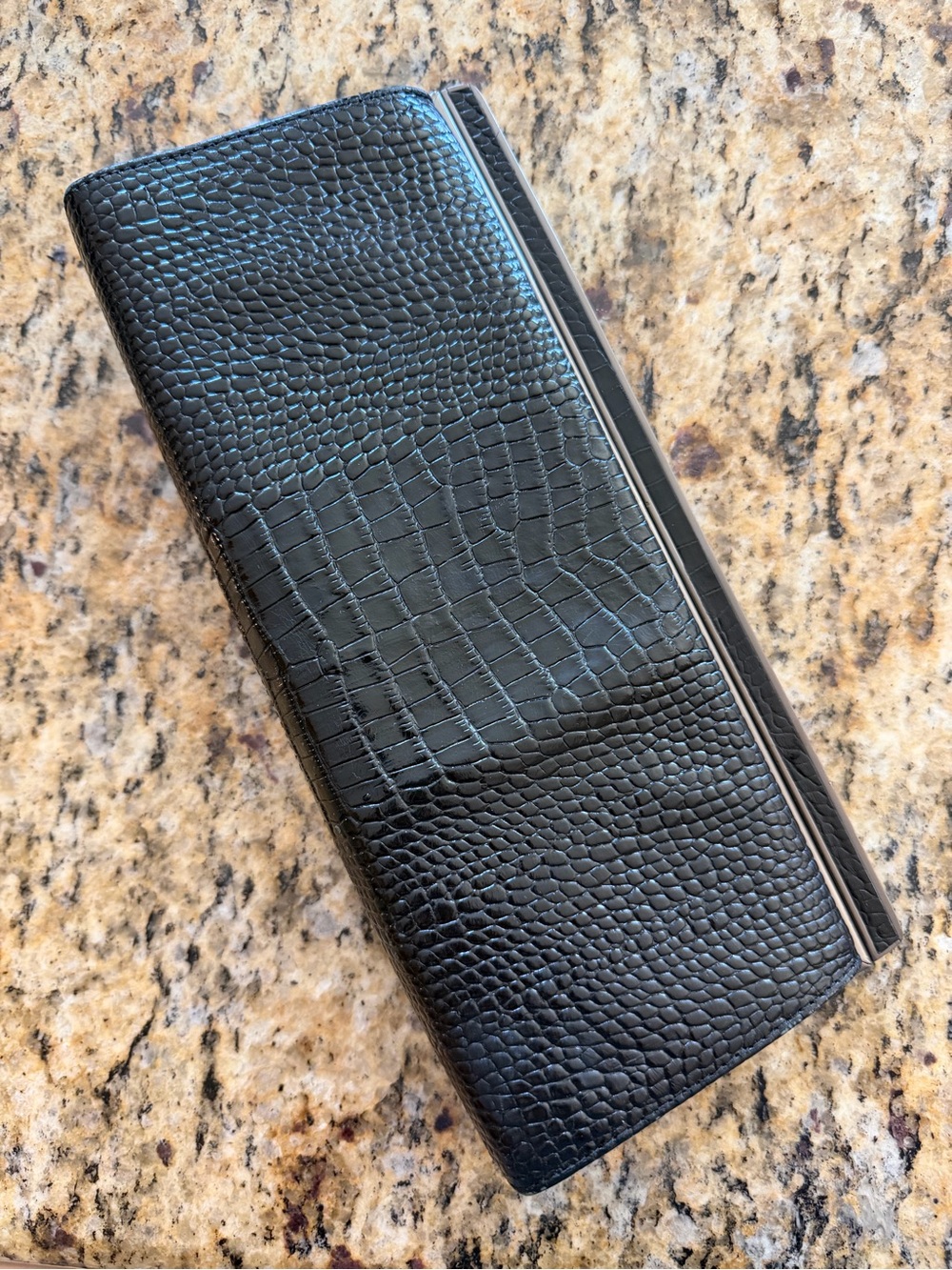 Ann Taylor Black Crocodile Genuine Leather Rectangle Clutch Bag